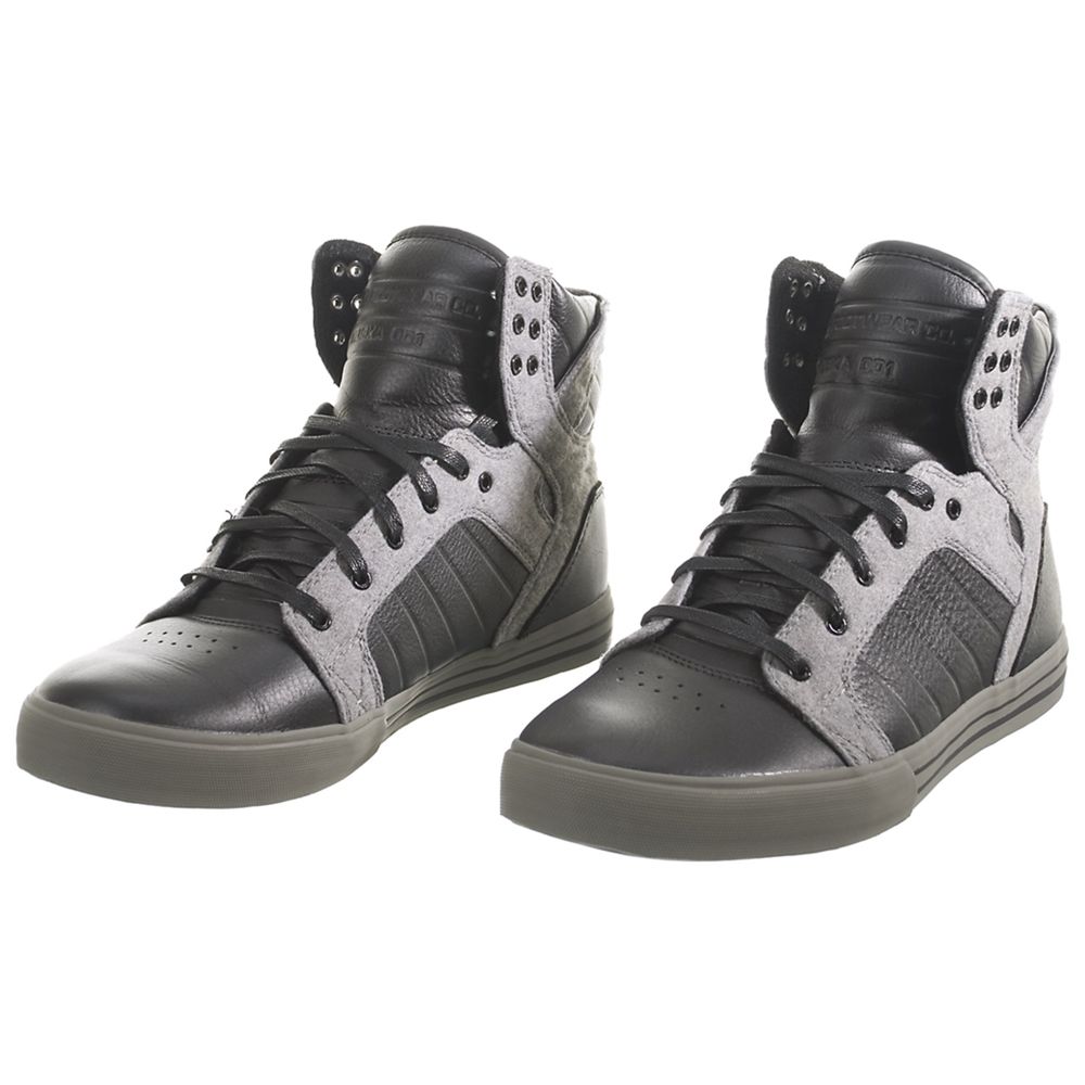 Baskets Montantes Supra SkyTop Noir Grise Black Fog/Grey Fleece Homme | JZC-75359575